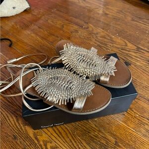 David Isaac Gold Tie- Up Women's Sandals